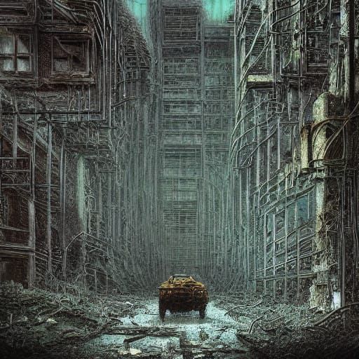 Dystopian Urban Nightmare in Post-Apocalyptic Decay