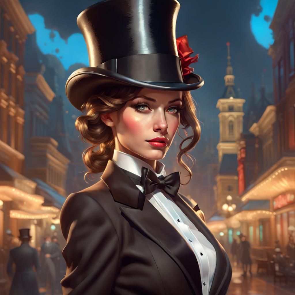 Glamorous Woman in Tuxedo, Hyperdetailed Portrait