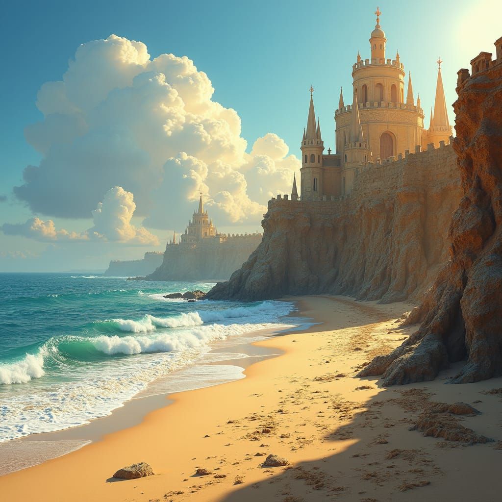 sand castles washed by the waves on the lost shores of aranz...