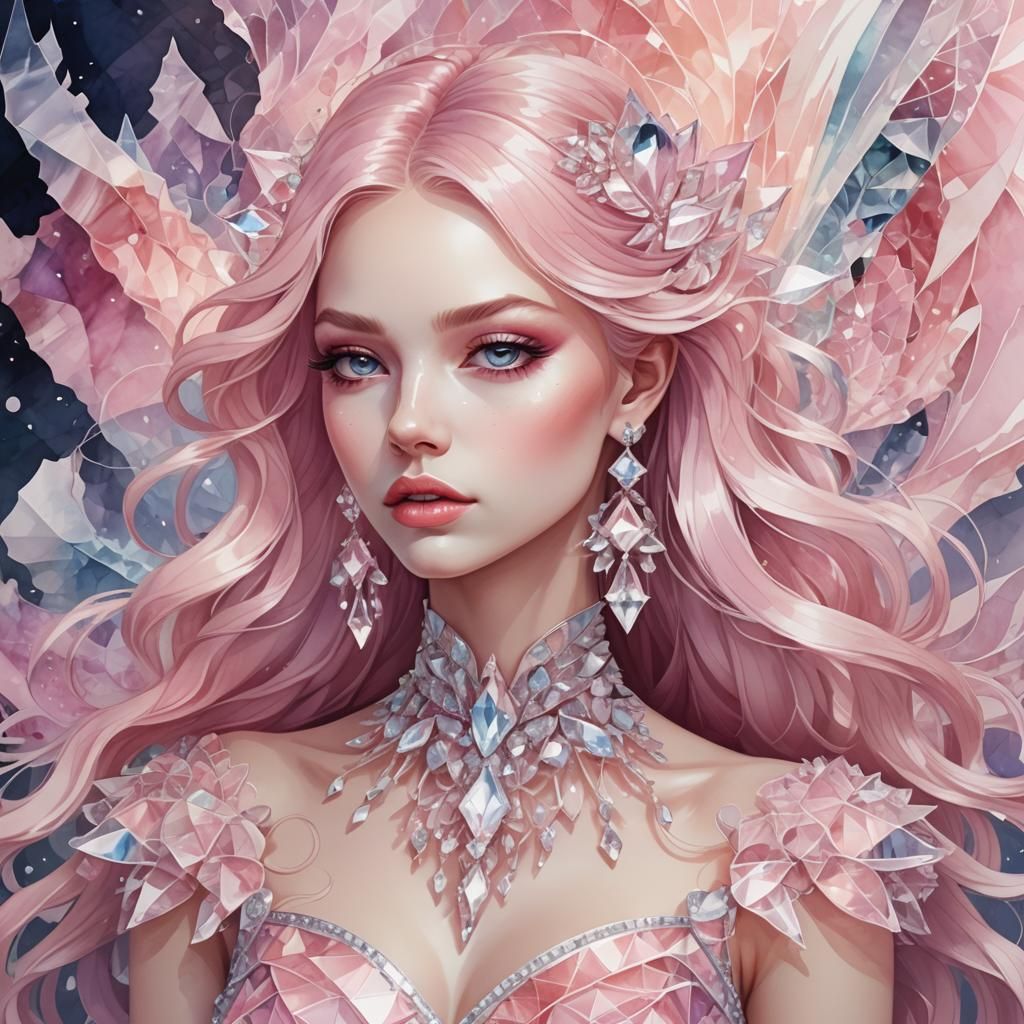 Crystalline Girl with Watercolour Crystal Dress