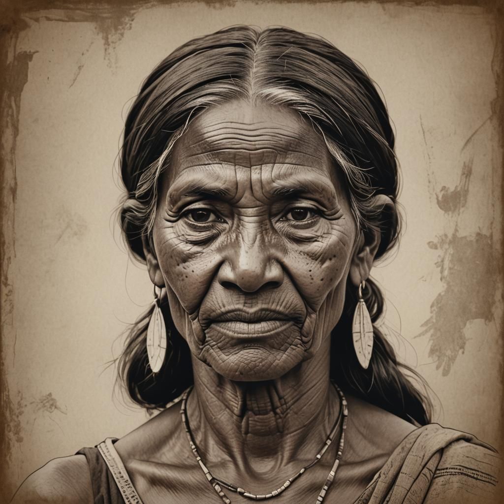 Sepia Portrait of Indigenous Woman in 8k Resolution