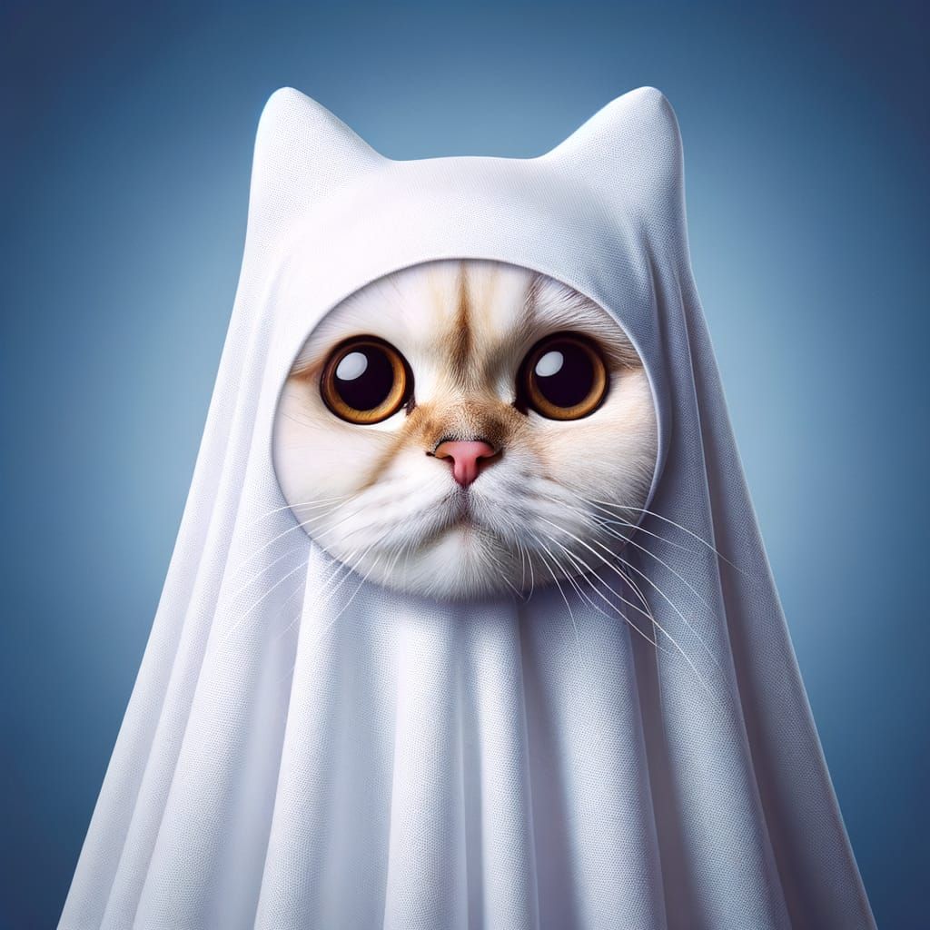 Cat Dressed as Ghost in Costume