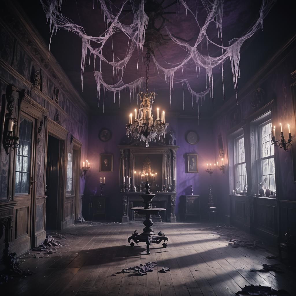 Haunted House with Ghosts in Gothic Horror Style