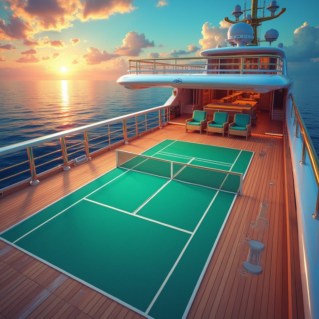 Tennis Court on Yacht in Futuristic Style