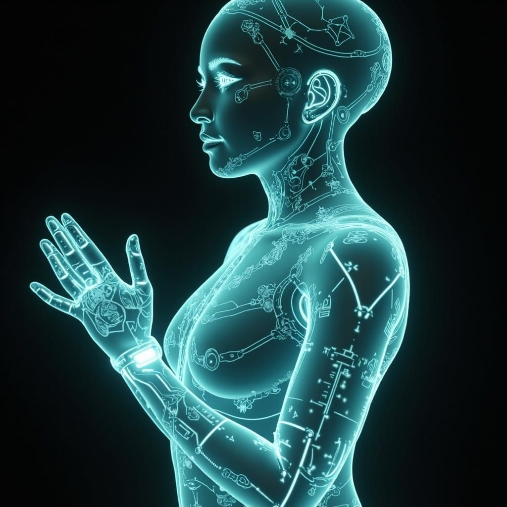 Holographic AI Companion with Flowing Neon Lines