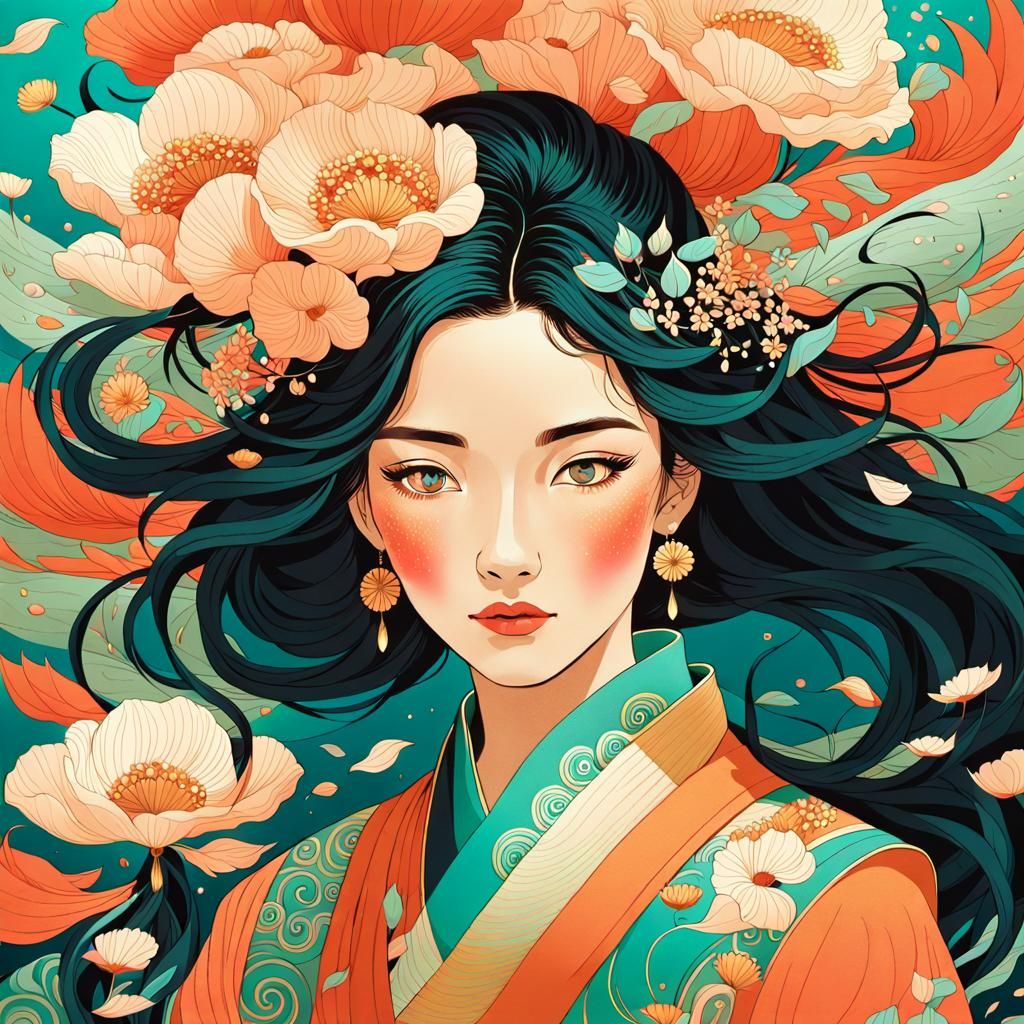 Art style of Victo Ngai,realistic anatomy, close up of Grace...