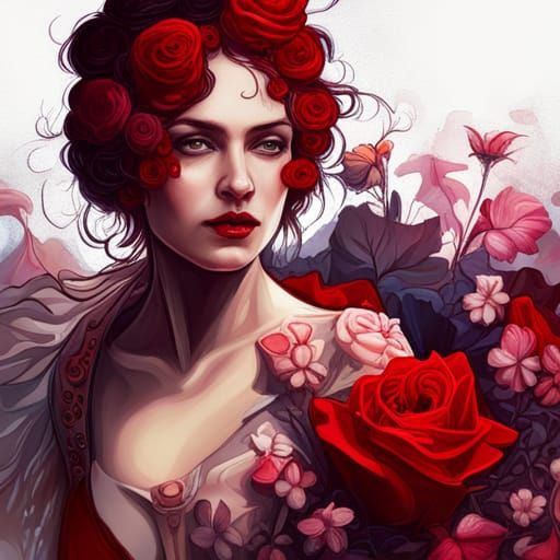 Gothic Bouquet Portrait in Hyperdetailed Style