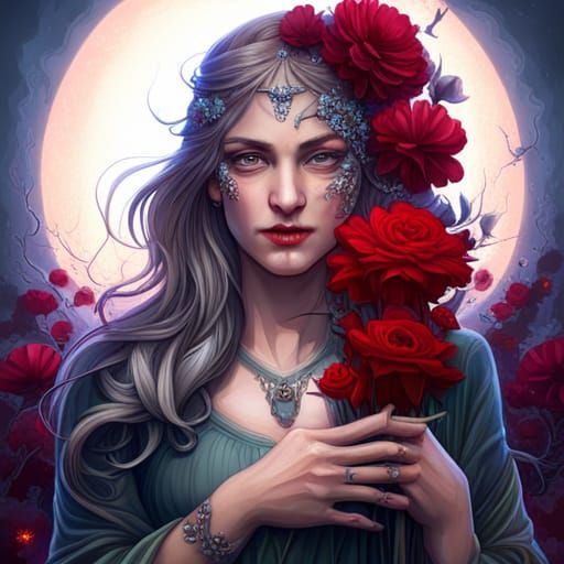 Ethereal Gothic Goddess in Crimson and Snow