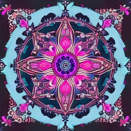 Cyberpunk Butterfly Mandala with Art Nouveau Elements