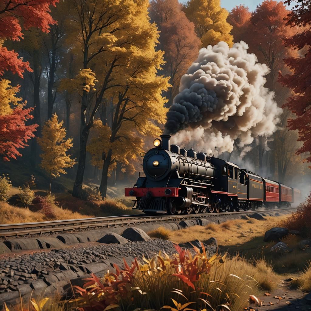 German Steam Train in Autumn Landscape