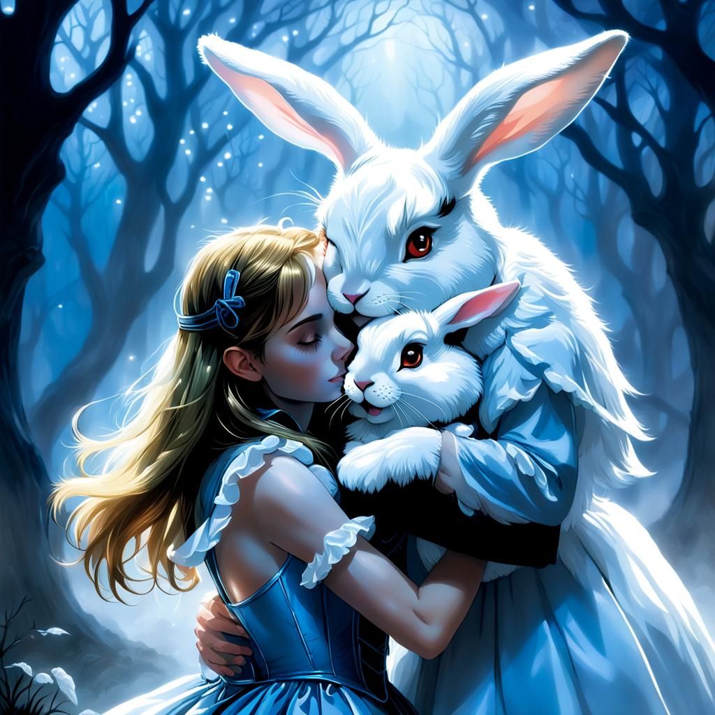 Alice and White Rabbit Ethereal Embrace