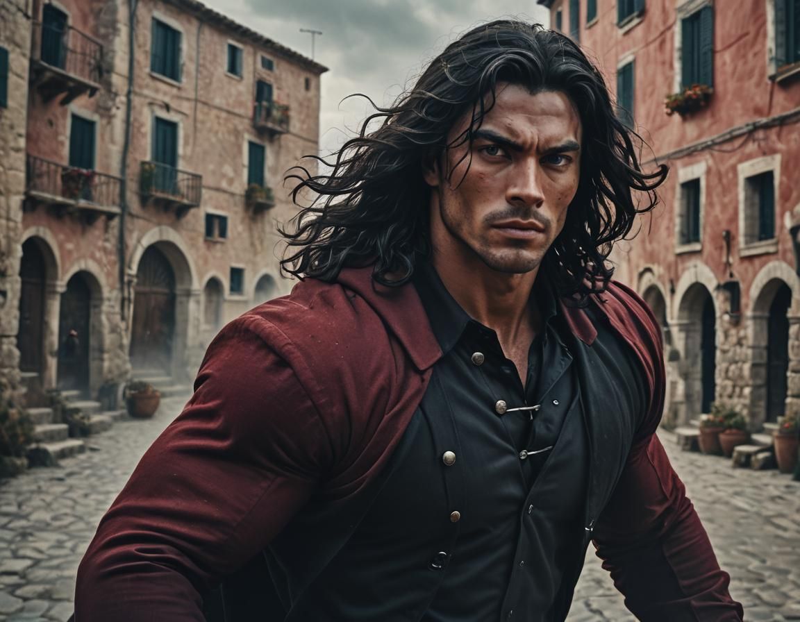 Hunter in Italian Coastal Town: Digital Art