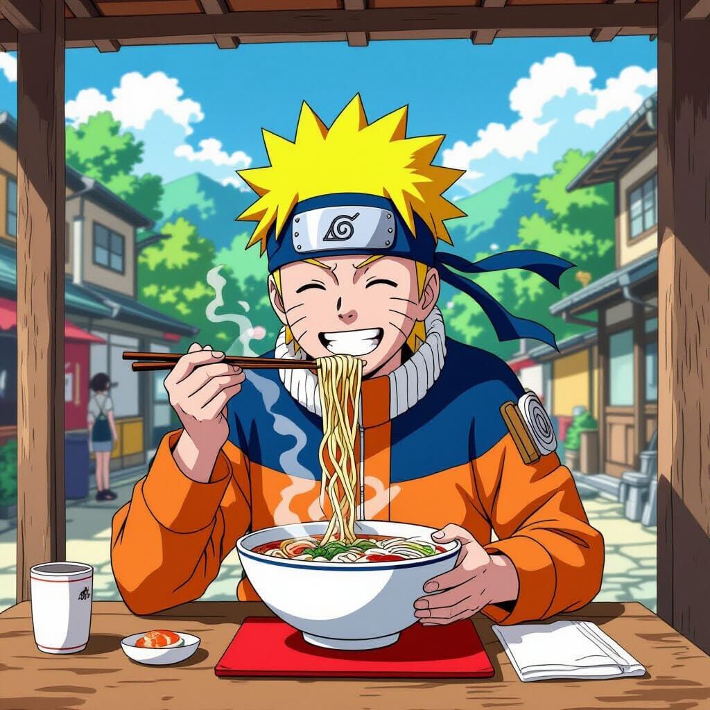 Naruto at Ichiraku Ramen: Anime Illustration