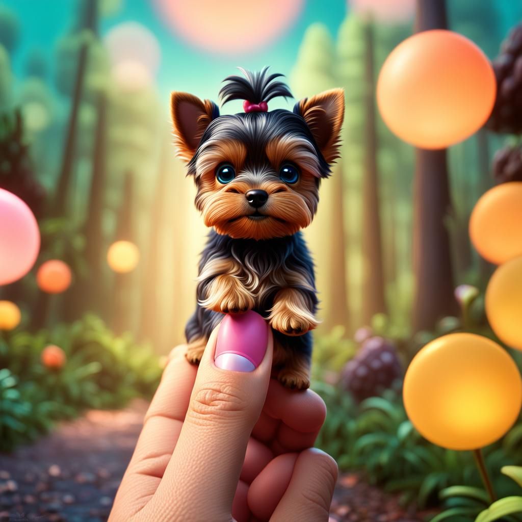Teeny Yorkie in Magical Forest: Pixar-style 3D Art