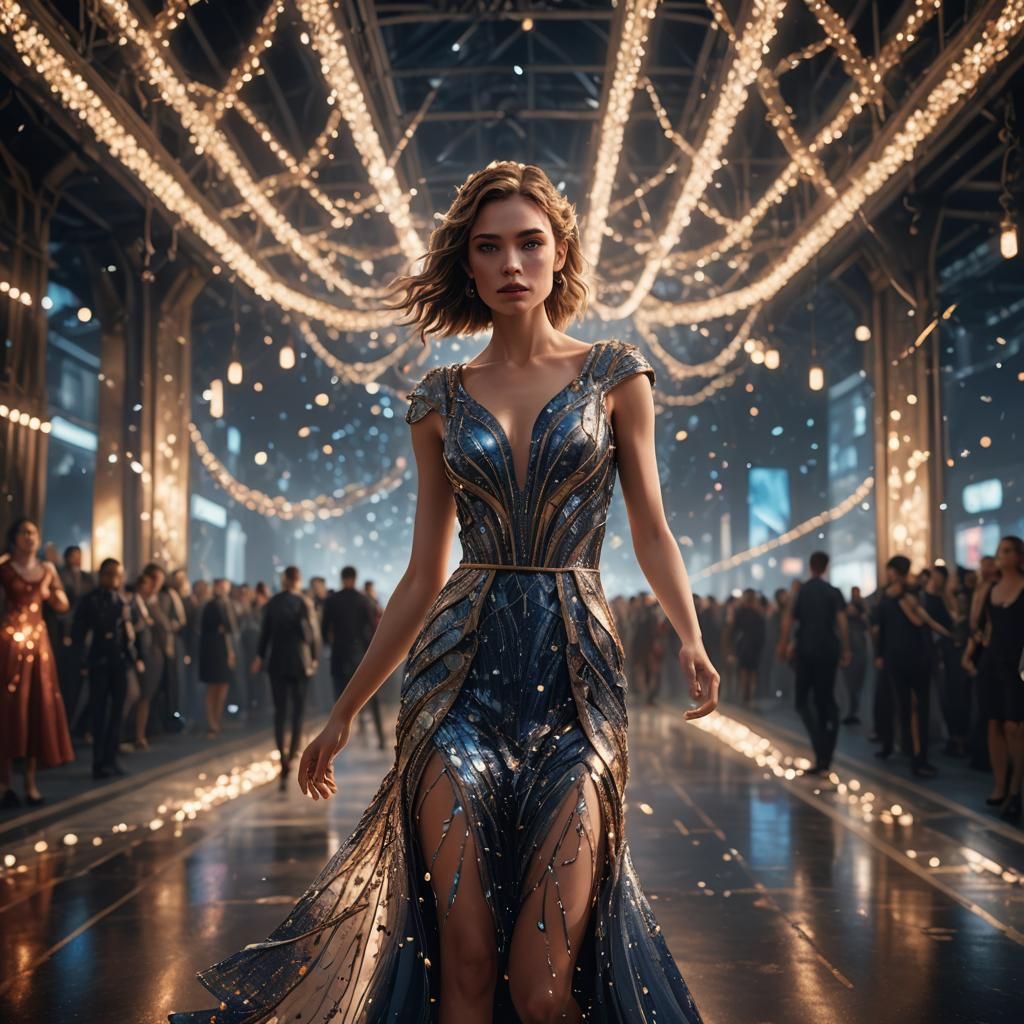 Girl in Dazzling Dress on Runway: Fantasy Concept Art