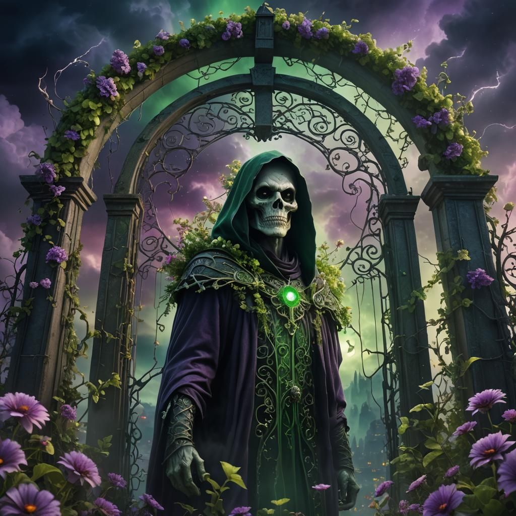 Ethereal Gatekeeper in Enchanted Garden: Fantasy Matte Paint...