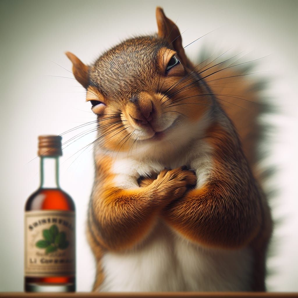 Disgruntled Squirrel with Liqueur in Professional Photograph...