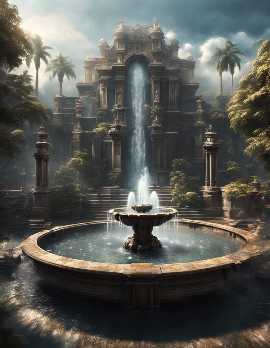 Complex Water Fountain: Digital Matte Painting