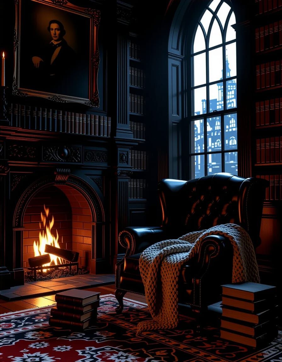 Intimate Library Reading Corner as Digital Painting