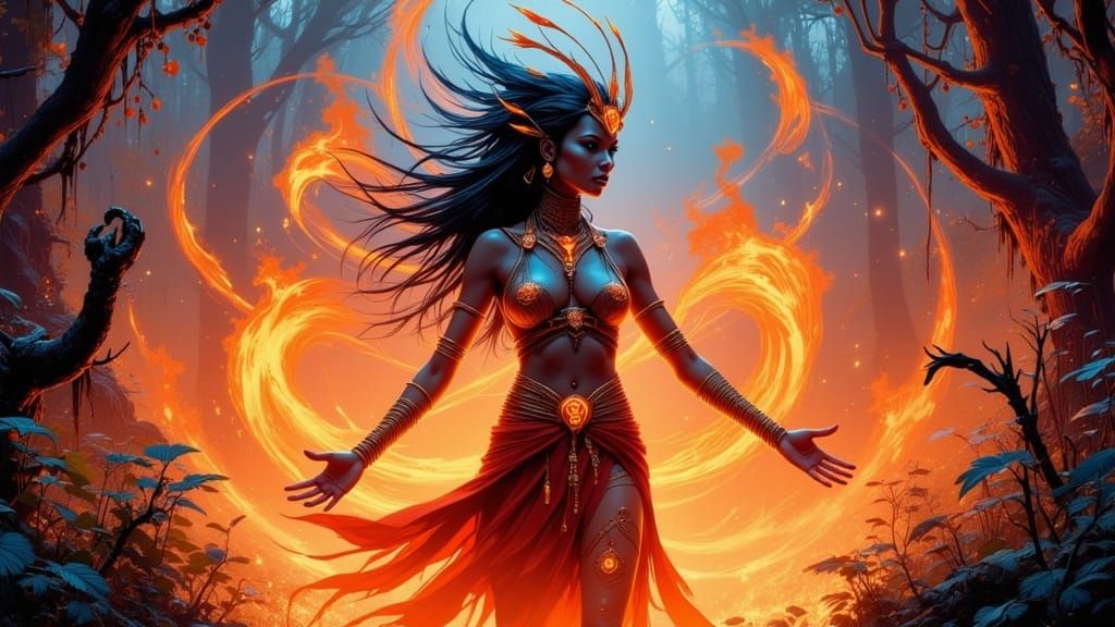 Alien Shaman Fire Dance in Mystical Jungle