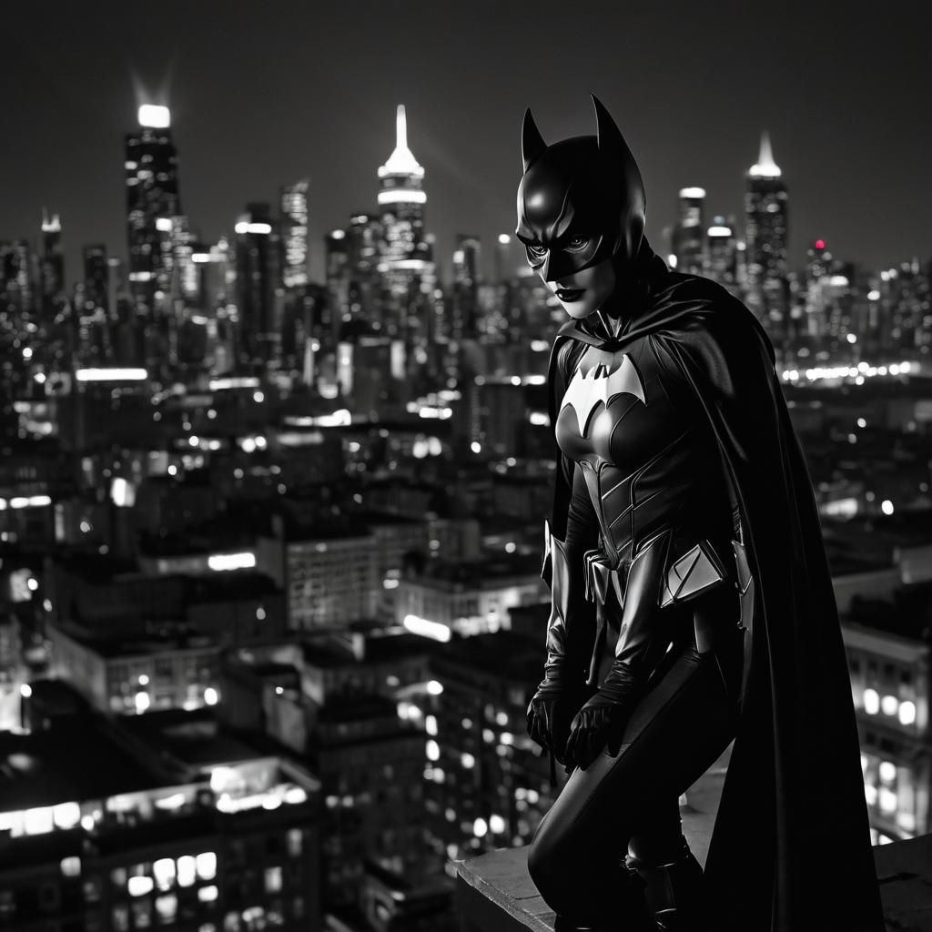 Batgirl in Noir Style on Gotham Rooftop