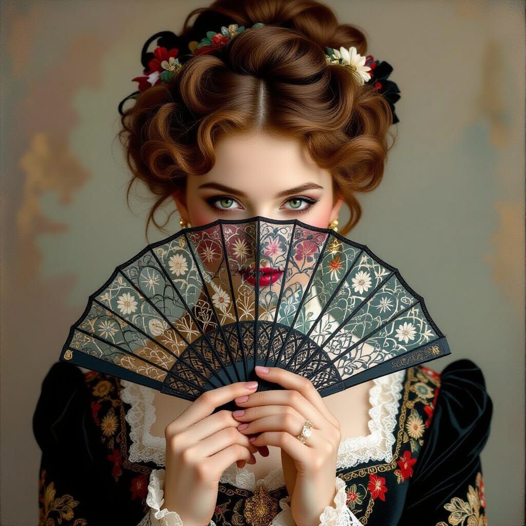 Victorian Woman's Piercing Gaze in Pre-Raphaelite Style