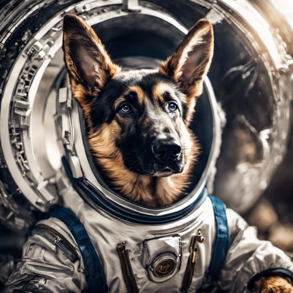 German Shepherd Pup in Astronaut Suit