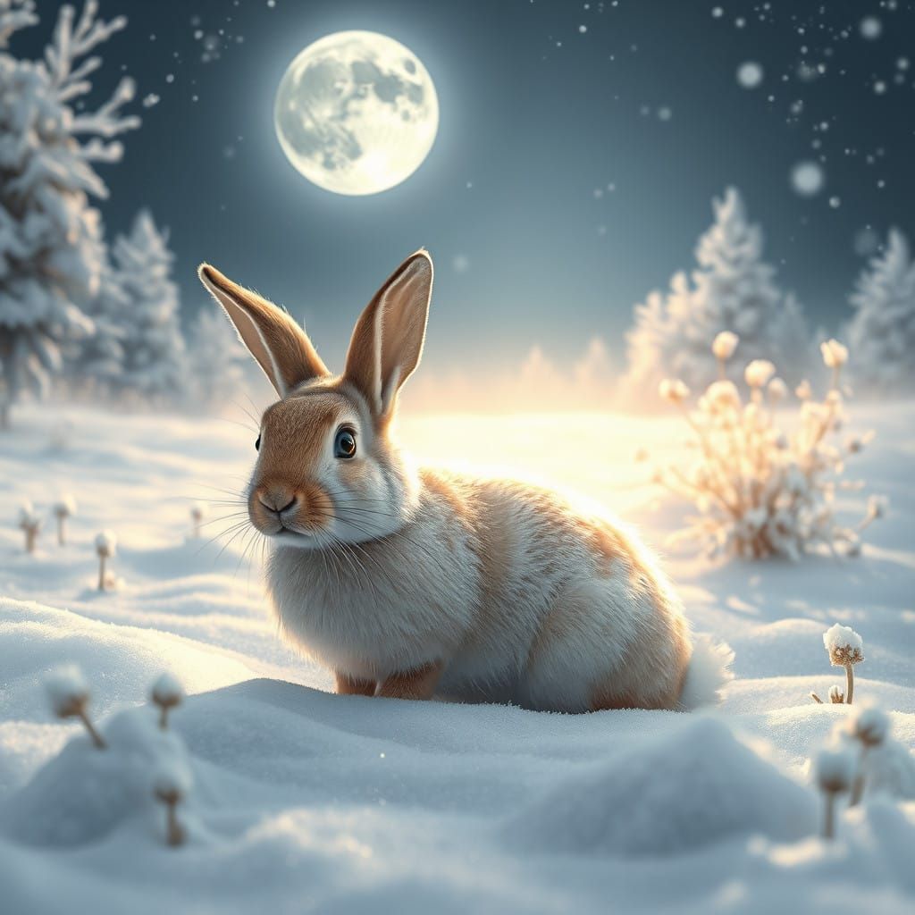 Surreal Winter Wonderland with Luminous Moon