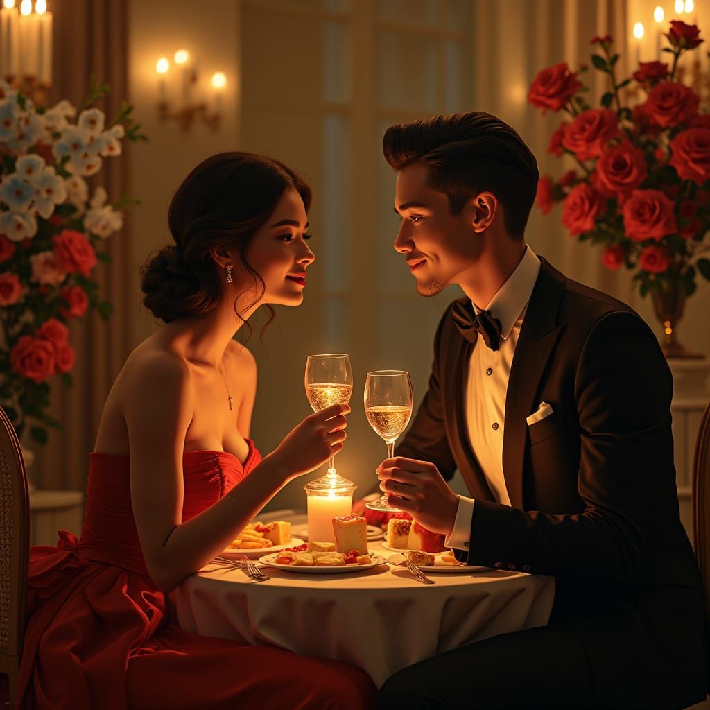 Elegant Couple in Candlelit Ambiance