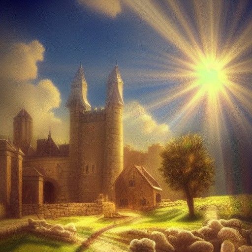 Heavenly Sunshine Illuminates Medieval Scene