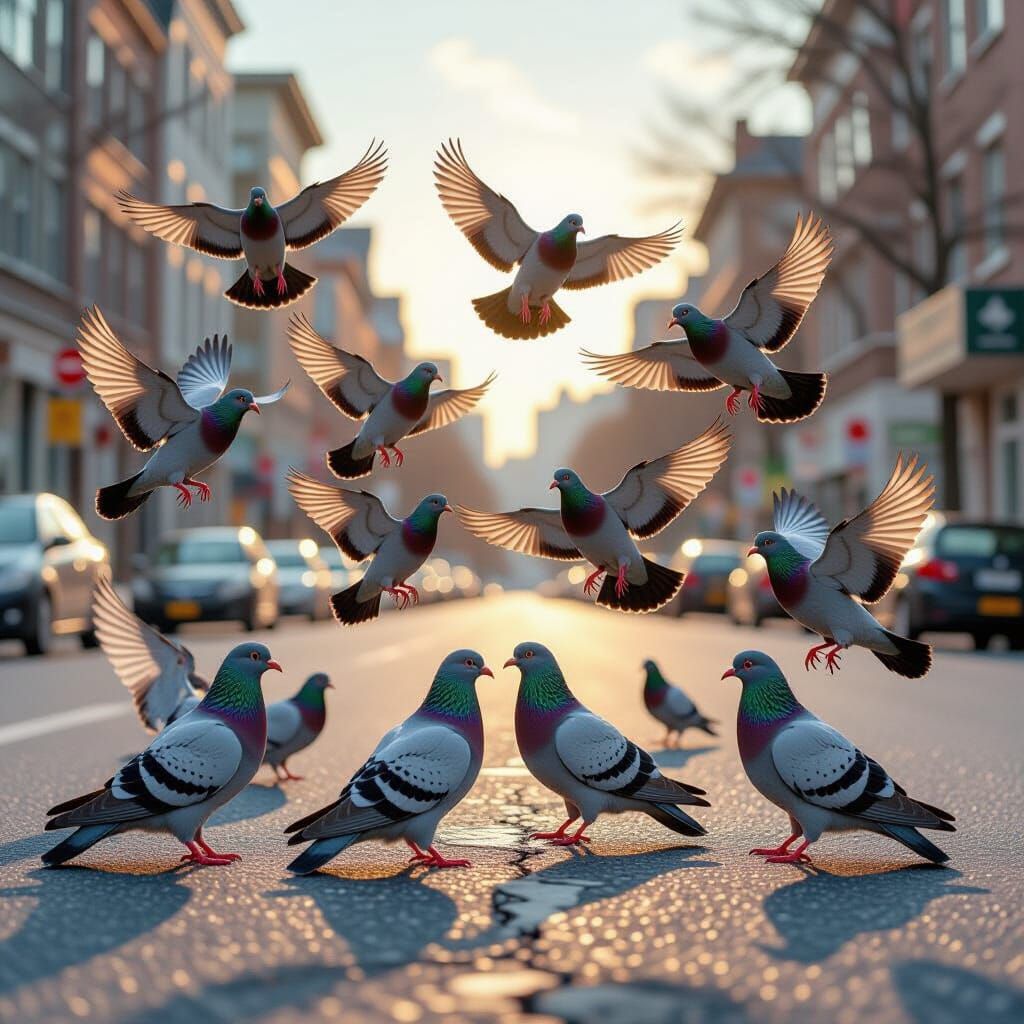 Pigeons Taking Flight: Hyper-Realistic Digital Art