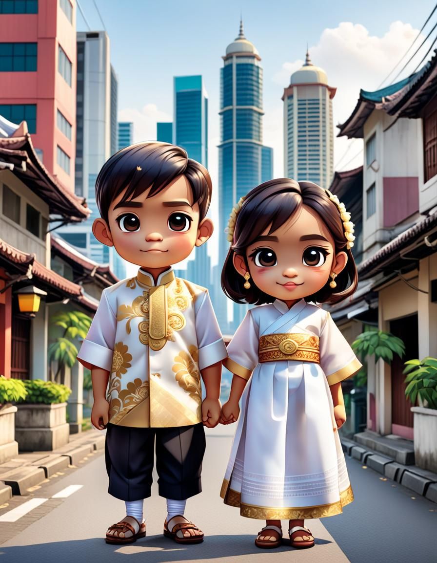 Chibi Children in Traditional Filipino Clothing