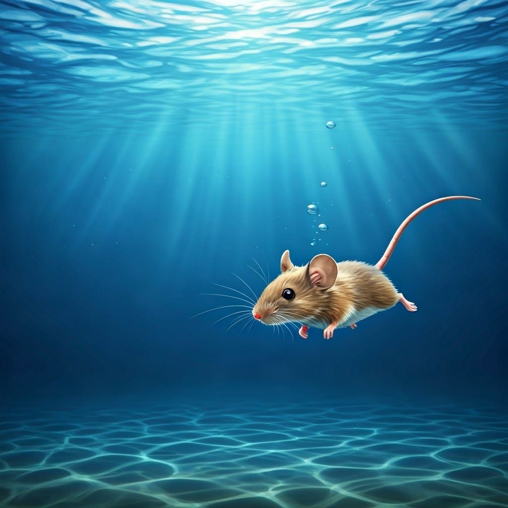 Mouse Surfs the Blue Ocean in Dreamlike Scene