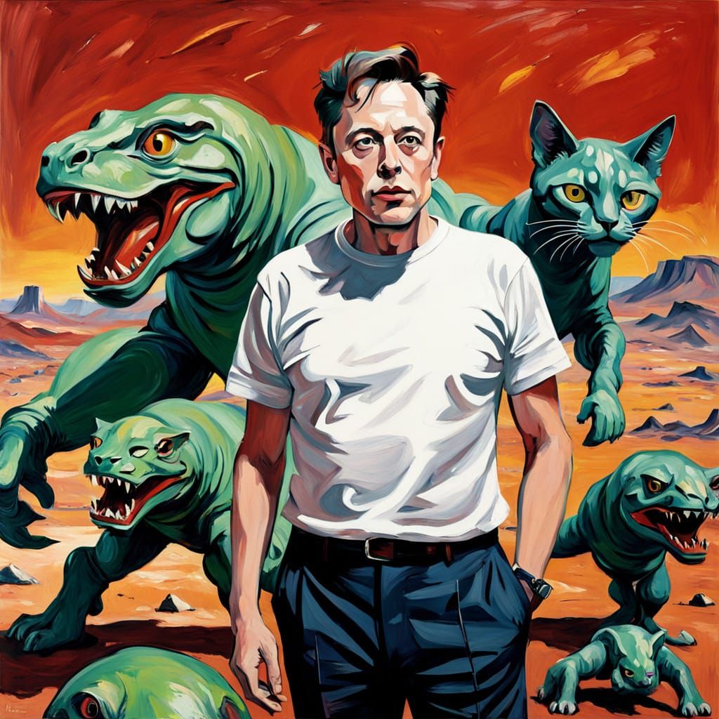 Elon Musk Triumphantly Lands on Mars, Surrounded by Alien Cr...