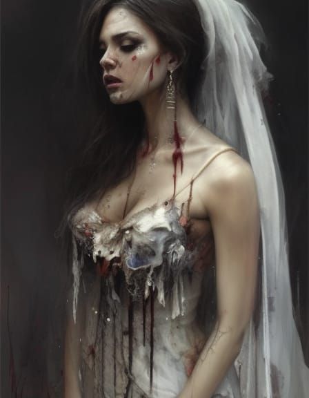 Horrific Ghost Bride with Dead Roses