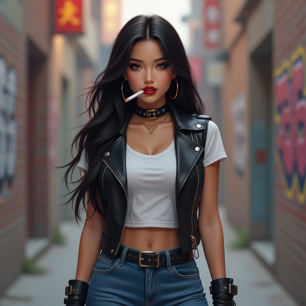 Hyperrealistic Portrait of a Woman in Leather