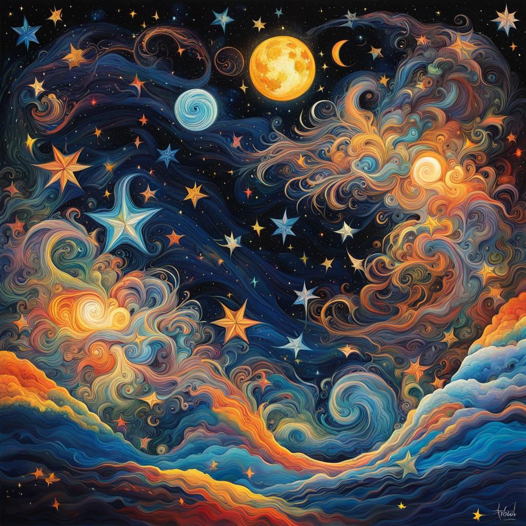 Intertwined Souls: Starry Night Abstract Expressionism