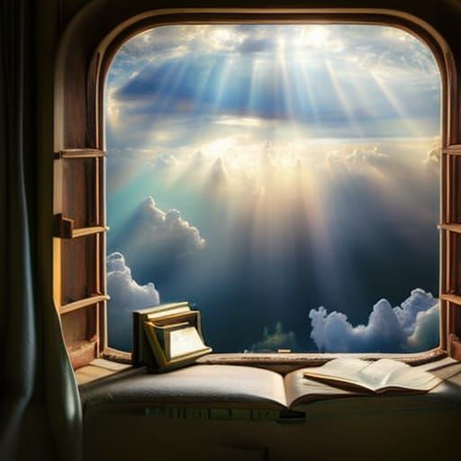 Heavenly View from Cozy Room in Dreamy Digital Art