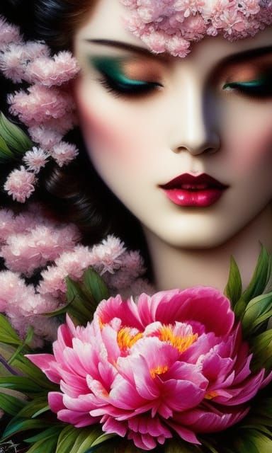 Hyperdetailed Peonies with Glowing Edges in Digital Art Styl...