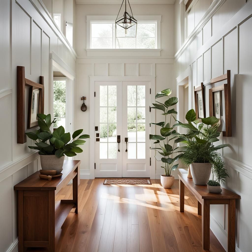 Sunlit Shaker Style Home Entryway with Plants