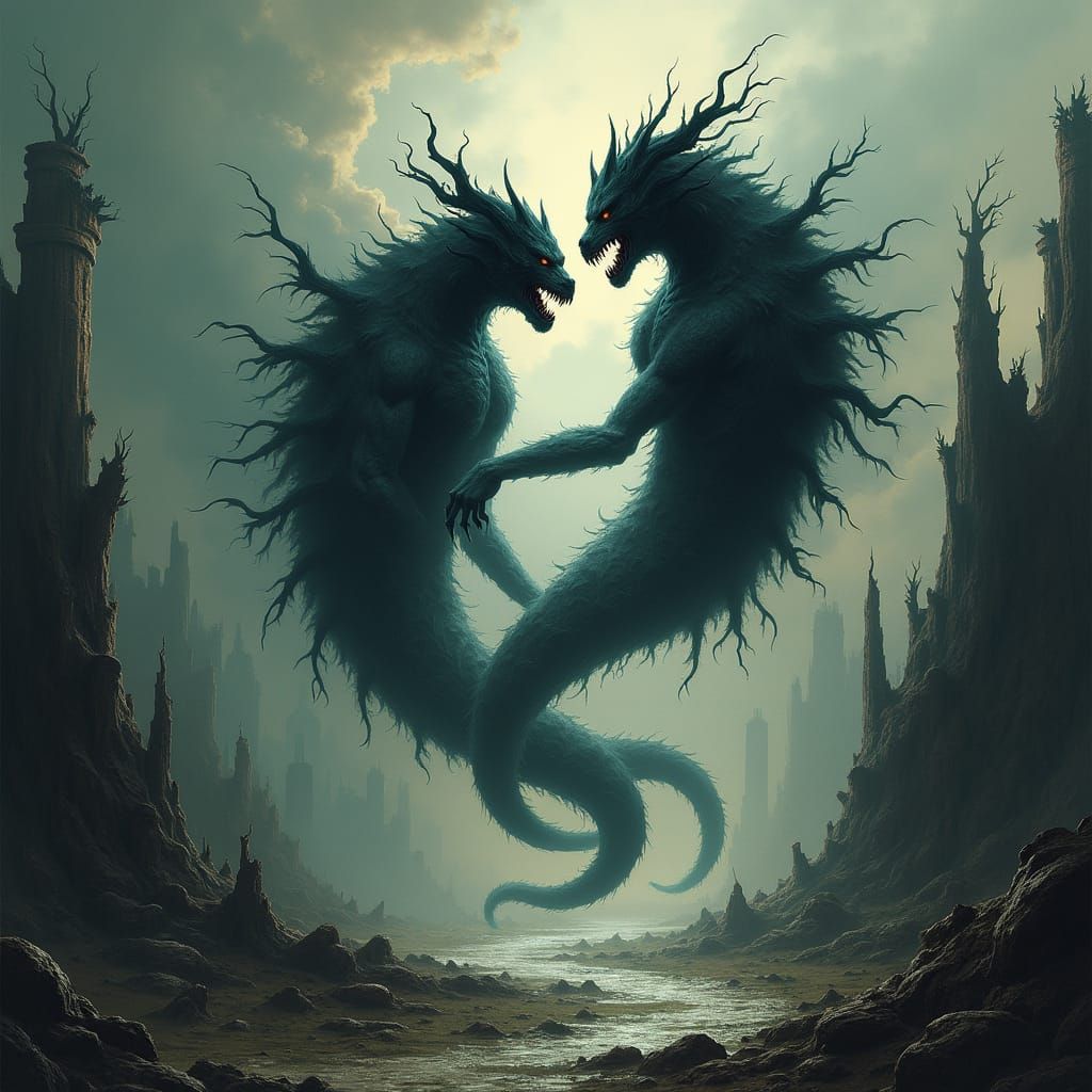 Gothic Twin Monsters Embodiment of Yin and Yang
