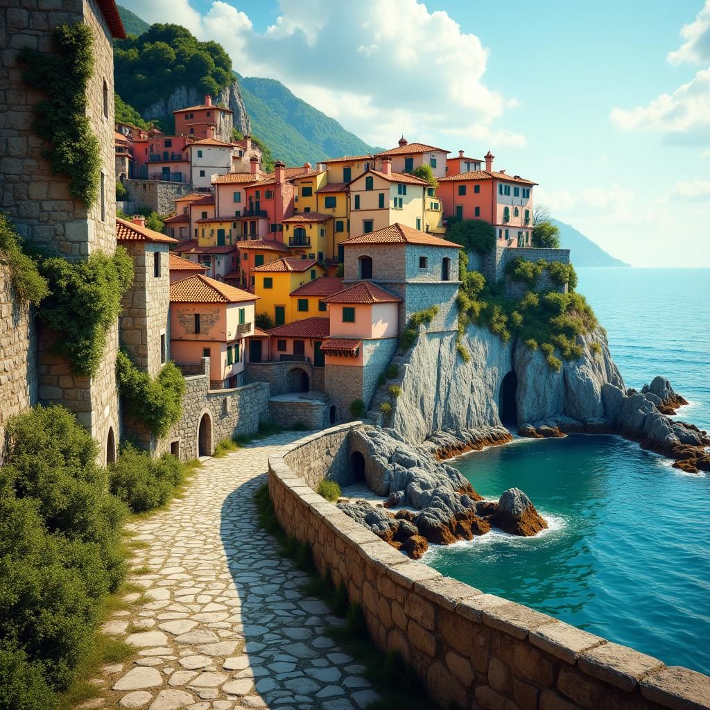 Mystical Italian Medieval Port Village: Matte Painting