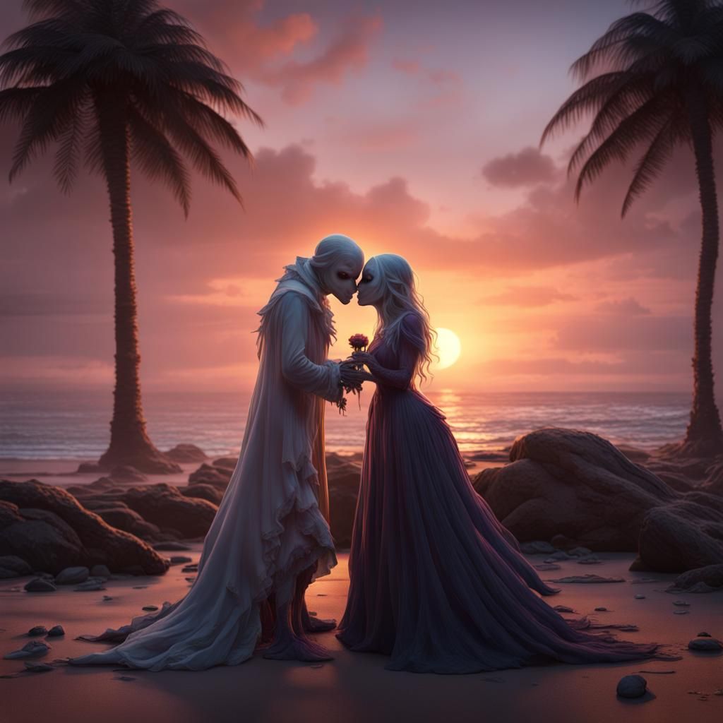 Ghosts' Sunset Kiss: Fantasy Concept Art
