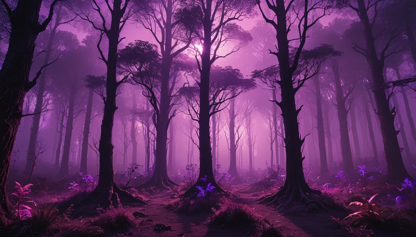 Neon Futurism: Mystical Purple Forest at Night