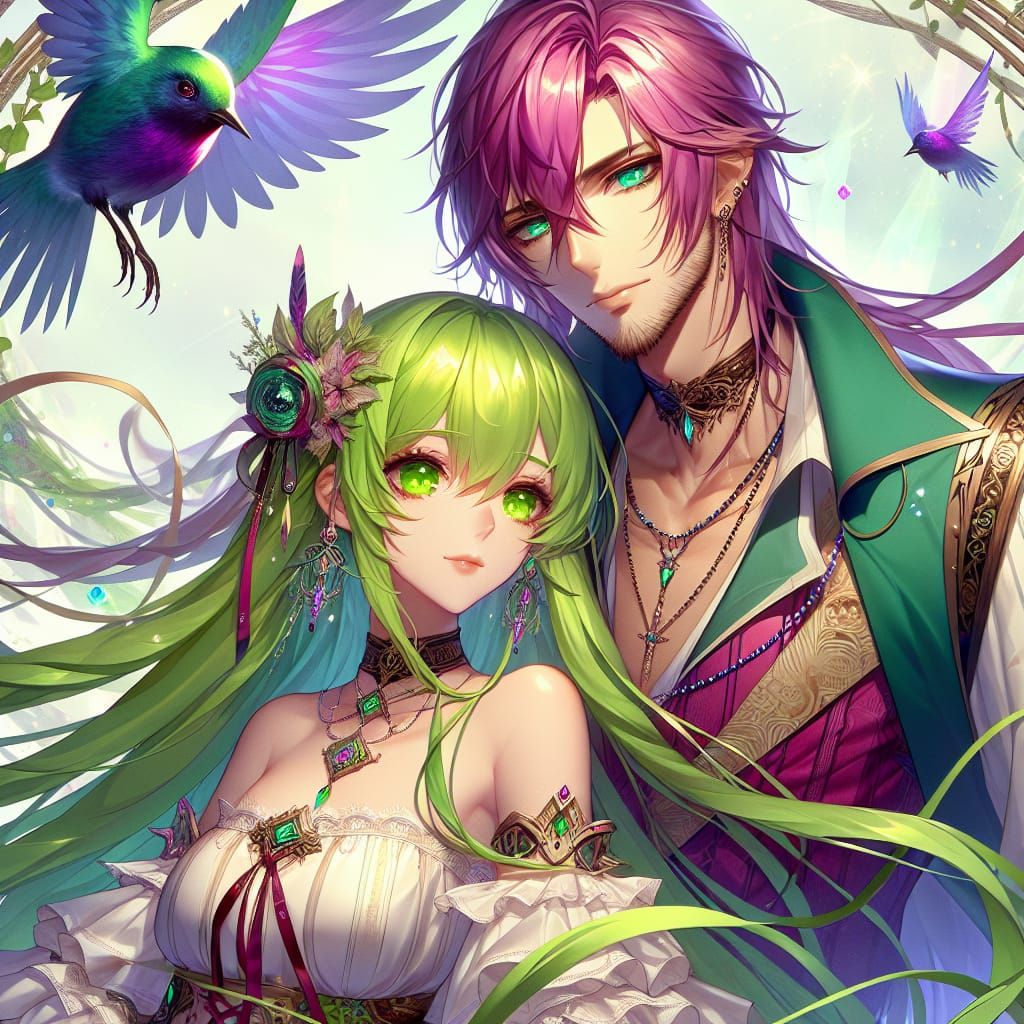 Anime Couple in Fantasy Matte Painting Style