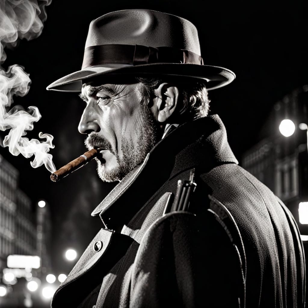 Noir Detective in Dimly Lit Alleyway: Digital Art