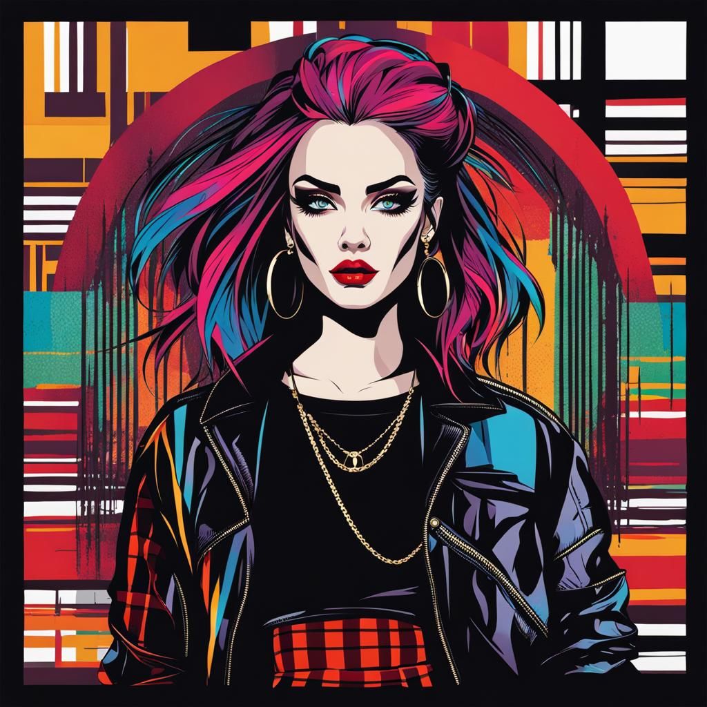 Modern Goth Woman in Vector Art Style