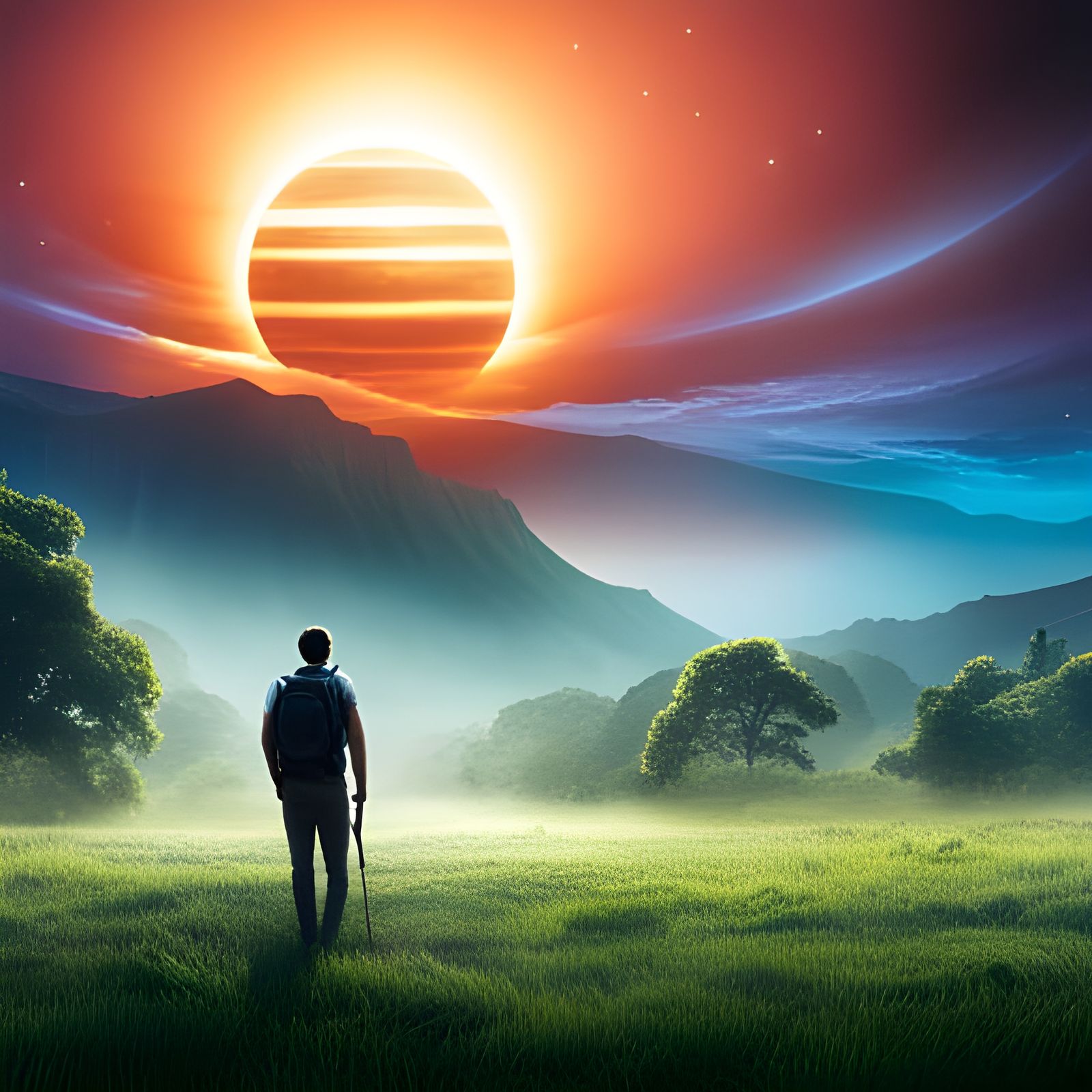 Astronaut and Alien Repairing Laptop in Forest