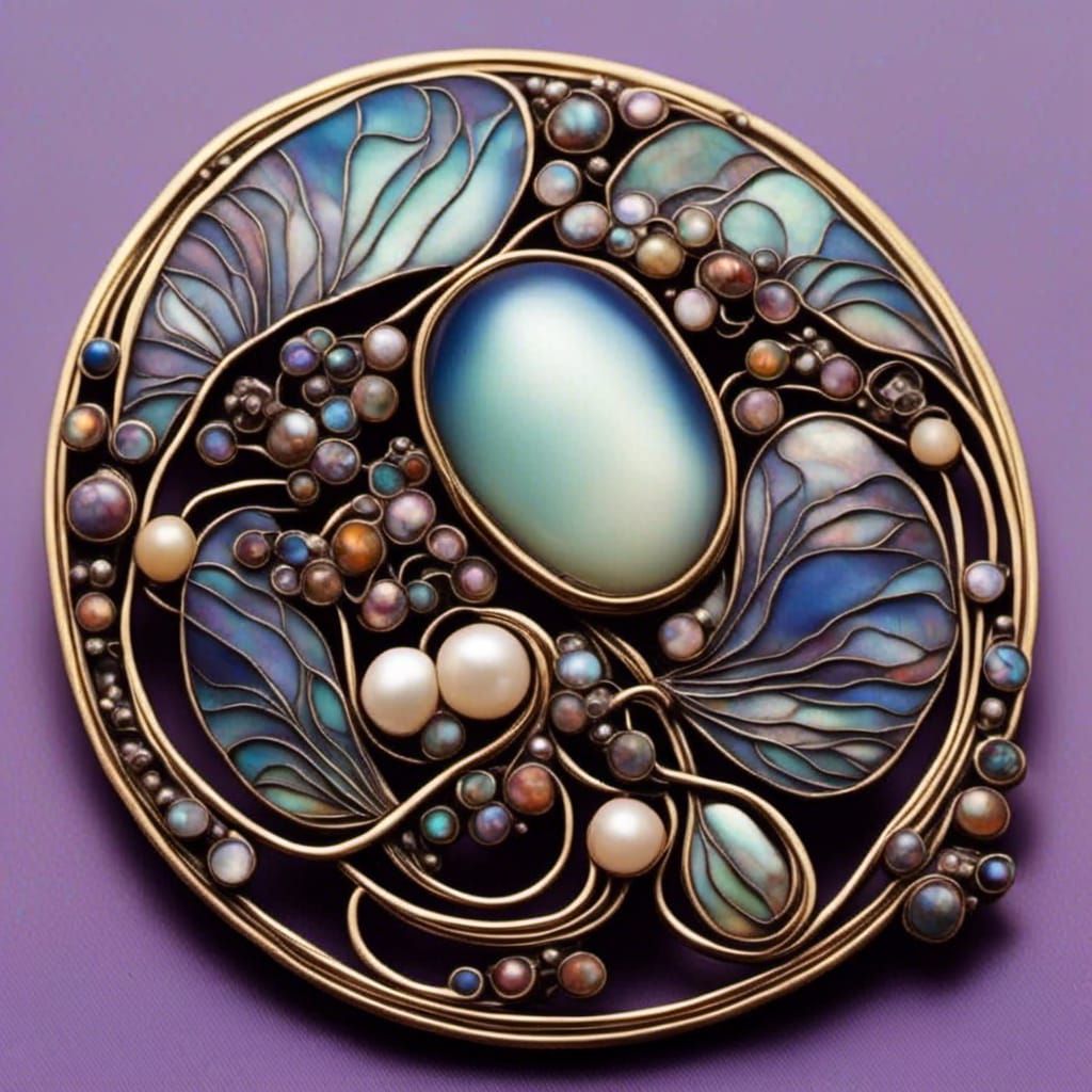 Art Nouveau Alien Brooch with Glimmering Treasures
