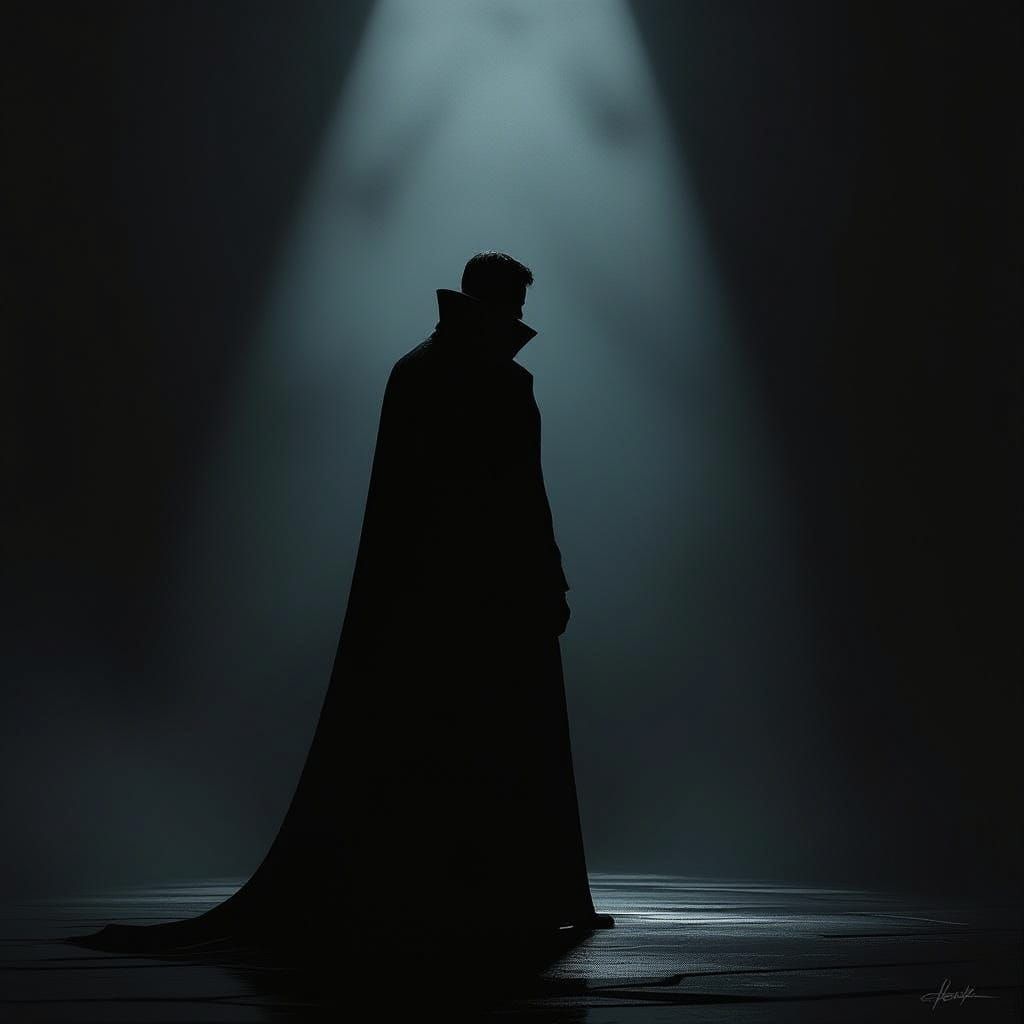 Mysterious Man in Shadows with Chiaroscuro Lighting